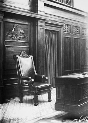 Parliament House Senate Chamber. President of the Senate's chair, presented by the Canadian Government