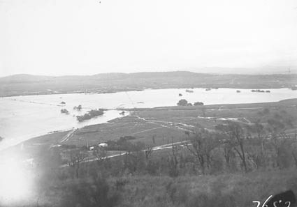 Molonglo River floodwaters from Mt Pleasant. Water lapping the Kingston Power Station