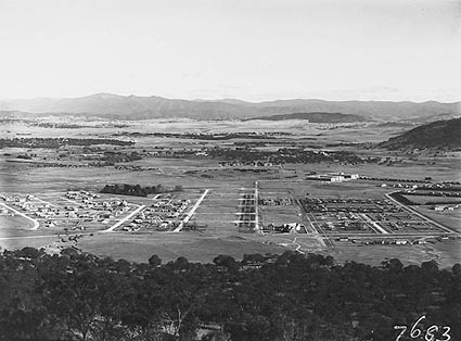 Reid, Braddon and Civic Centre from Mt Ainslie. Ainslie Hotel in the centre