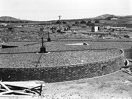 Weston Creek sewerage treatment works. Trickling filters