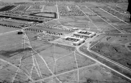 Ariel View. Civic Centre and Braddon. City Hill on the right.
