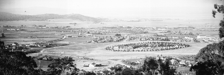 Panoramic view from Red Hill over Collins Park to Kingston and Duntroon.