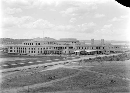 View of rear of Parliament House from Capital Hill.