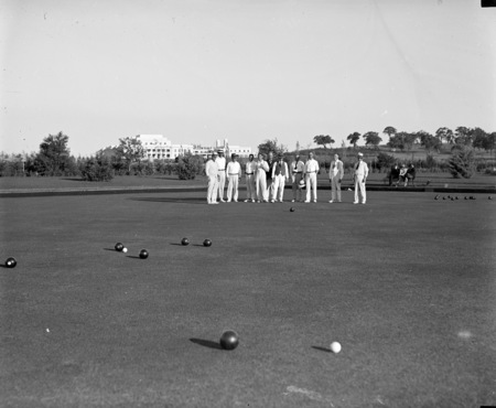 Bowlers on the bowling green at the Hotel Canberra.