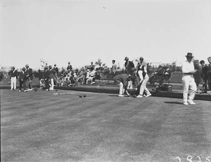 Bowlers on the bowling green at the Hotel Canberra.