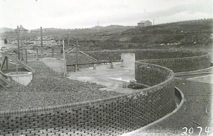 Weston Creek sewerage treatment works, trickling filters under construction