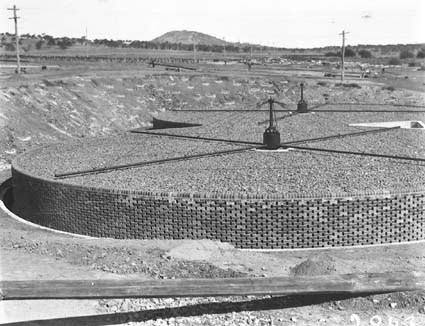 Weston Creek sewerage treatment works. Trickling filters completed.