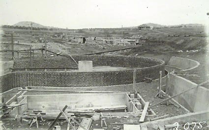 Weston Creek sewerage treatment works, trickling filters under construction