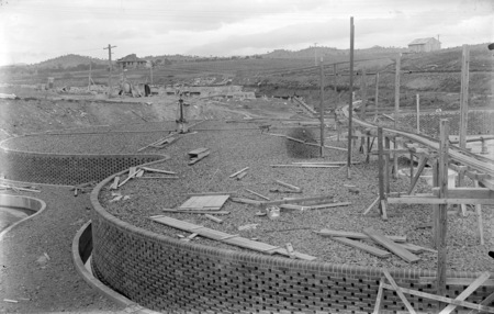Weston Creek sewerage treatment works, trickling filters nearly complete.