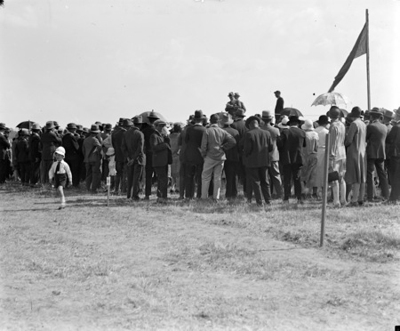 Presentation of Royal Humane Society's Medal to W E Johnson by Sir John Butters at Highland gathering, published in Canberra Community News, March 1927.