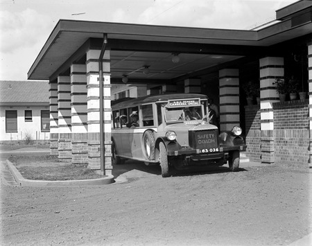 Visit to Canberra of Royal Navy Officers from HMS Renown - Ageol Motor Bus at Hotel Canberra