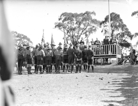 Anzac Day, 1927. Boy Scouts at ceremony.