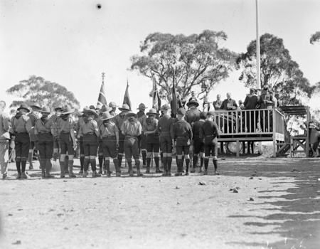 Anzac Day, 1927. Boy Scouts at ceremony.