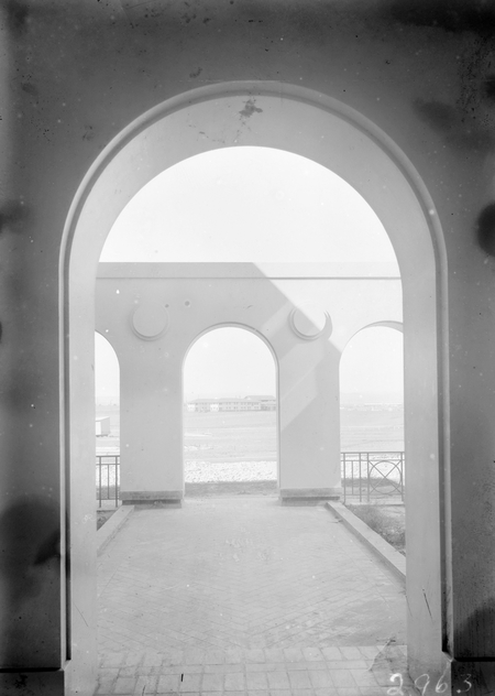 Hotel Kurrajong viewed through the arches at the entrance to East Block.