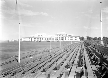 Parliament House and Parkes Place showing details of spectator's stands.