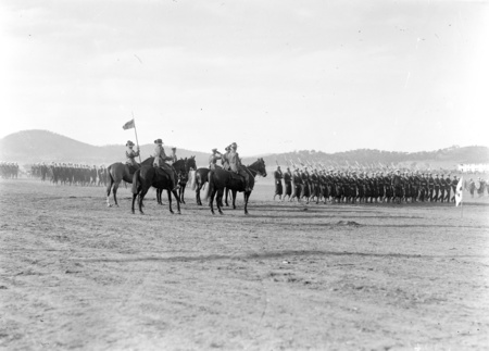 Royal Visit, May 1927. Royal Australian and Royal Navy (HMS Renown) in March Past. Duke of York taking the salute.