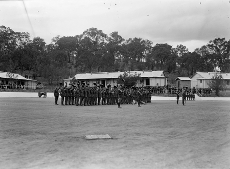 Royal Visit, May 1927. Duntroon Royal Military College cadets cheering the Duke of York at Duntroon.