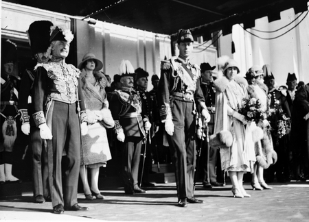 Royal Visit, May 1927. The Official Party. Duke and Duchess of York with the Governor General [Copy photograph].