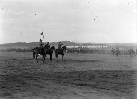 Royal Visit, May 1927. Duke of York sitting on his black charger taking the salute at the Royal Review in York Park.