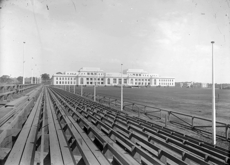 Royal Visit, May 1927. Parkes Place and Parliament House from spectators stands.