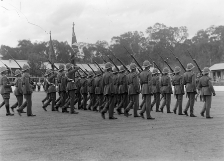 Royal Visit, May 1927. March Past at Duntroon Royal Military College with Colour Party.