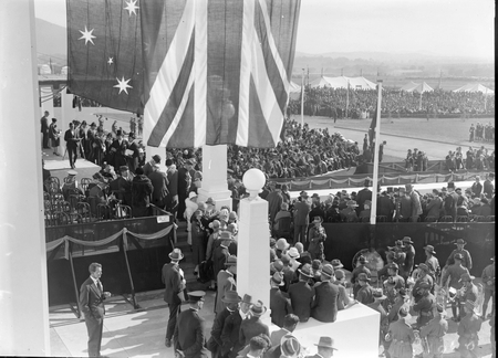 Royal Visit, May 1927. Front Steps and crowds at Parliament House from the east.