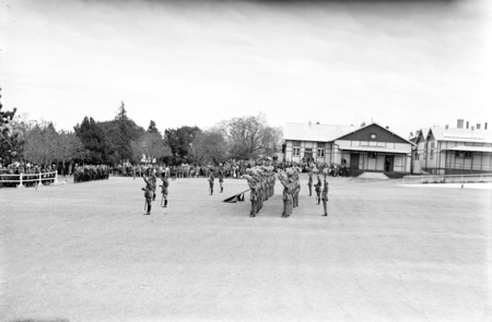 Royal Visit, May 1927. Cadets cheering during Royal Review at Royal Military College, Duntroon.