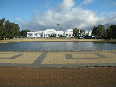 Old Parliament House (with East Block obscured by trees)
