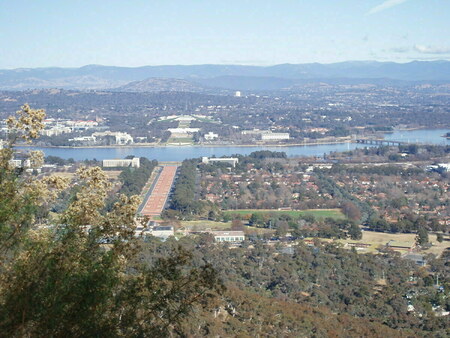View from Mt Ainslie lookout showing Reid, Lake Burley Griffin, Old and New Parliament House