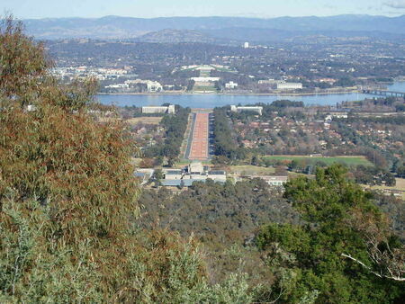 View from Mt Ainslie lookout showing Reid, Lake Burley Griffin, Old and New Parliament House