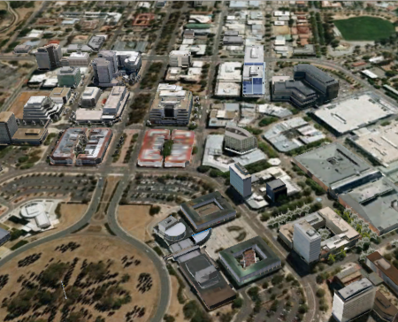 This isn't exactly a rephotograph, it's taken from Google Earth, but reproducing aerial shots is going to be a tricky business! It at least shows the same location today - and settles the dispute about which direction the original photo faces.