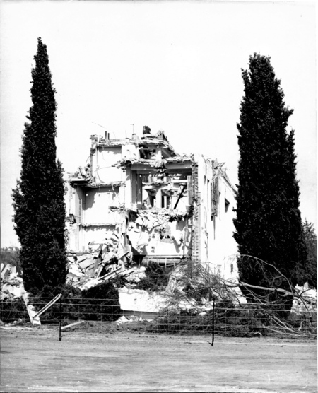 Black and white picture of the demolition of this library building taken  by me in the late 1960s  or possibly very early in the 1970s