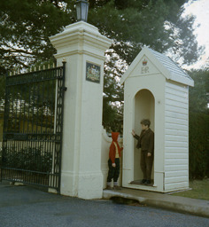 Family photograph of sentry box Government House 1960