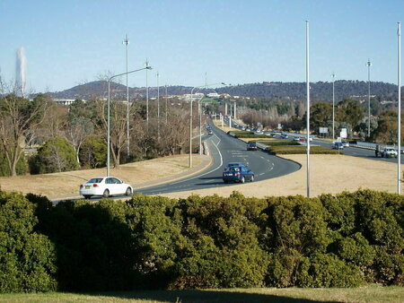 View from City Hill looking south along Commonwealth Avenue to Old and New Parliament House