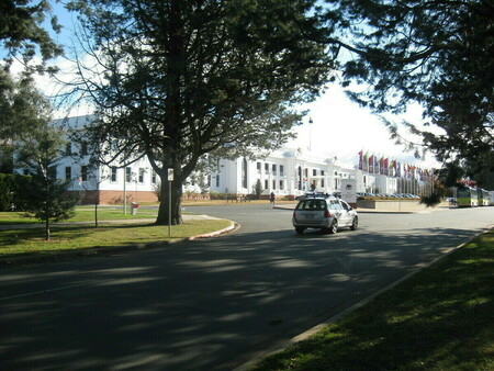 Old Parliament House from edge of rose garden on King George Terrace