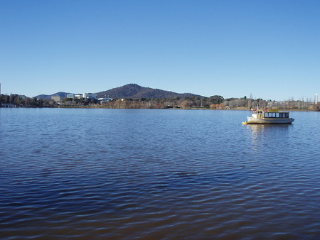View from National Museum, Acton of Lake Burley Griffin, under which the site of the original Acton racecourse sits