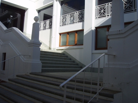 Stairs fully finished but with enclosed balcony
