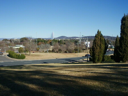 View from City Hill in the direction of Old Parliament House with Commonwealth Avenue heading south on the right
